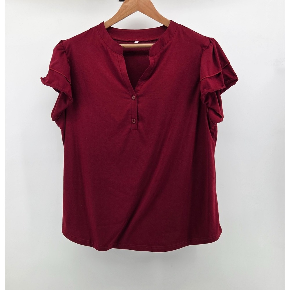 Womens Plus Size 3X Flutter‎ Sleeve V Neck Top Maroon Casual Work Classic